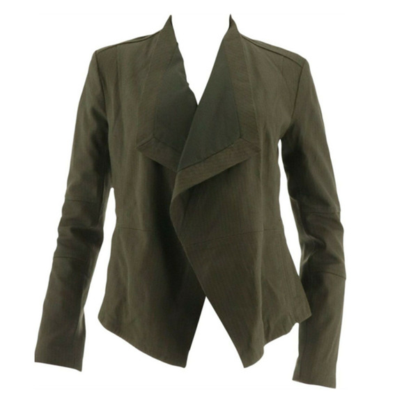 G.I.L.I. Jackets & Blazers - G.I.L.I Open Front Tonal Printed Leather Jacket with Pockets Ivy Green -